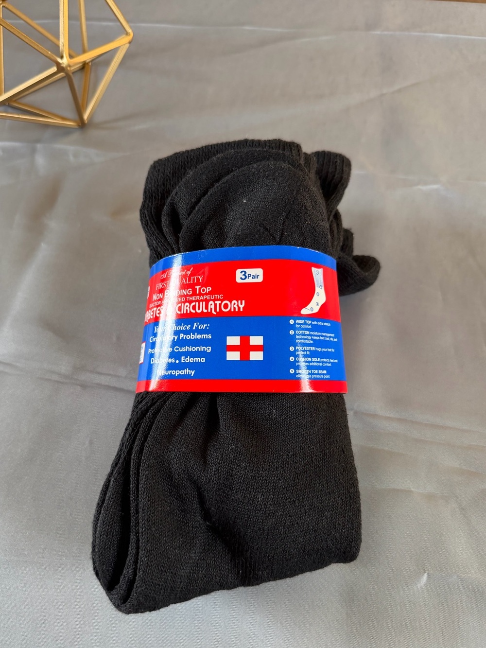 Men's Black Diabetes & Circulatory Therapeutic Crew Socks - 3 Pair